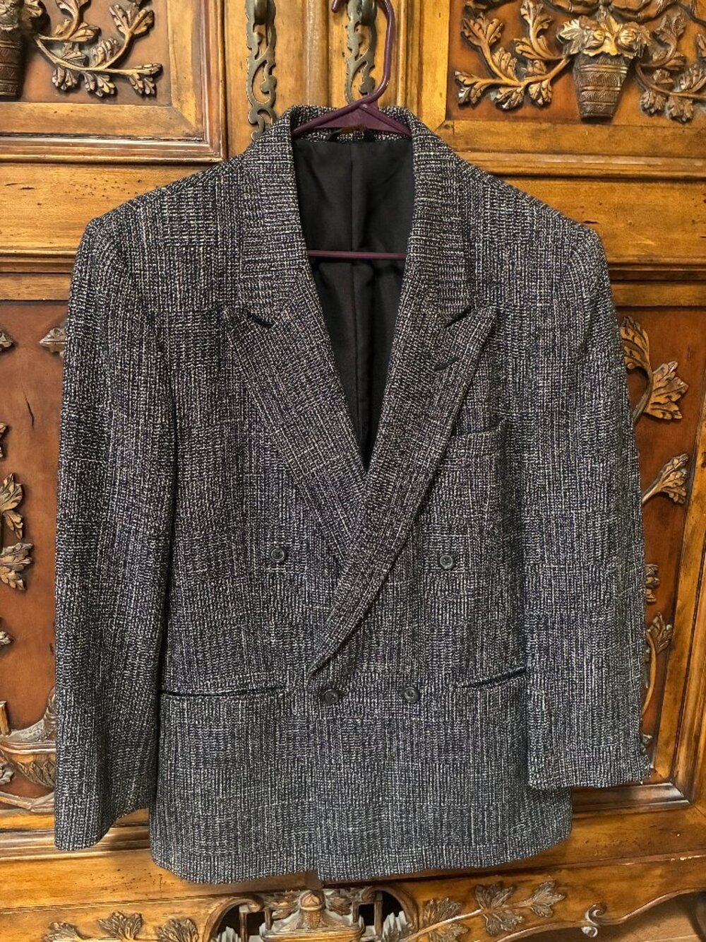 John Henry Tweed Wool Viscose Sport Coat Blazer Jacket Size 40S Double Breasted.